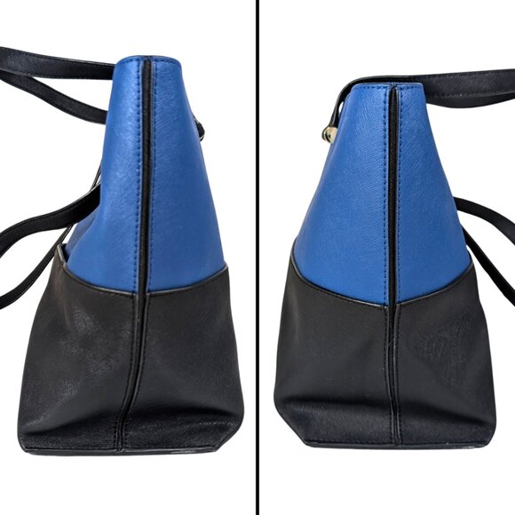 DKNY Blue Black Color Block PVC Bryant Park Large Lined Tote Bag - Picture 3 of 9